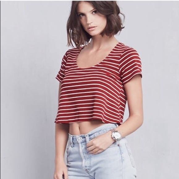 Reformation Honeydew Red Striped Cropped Top L